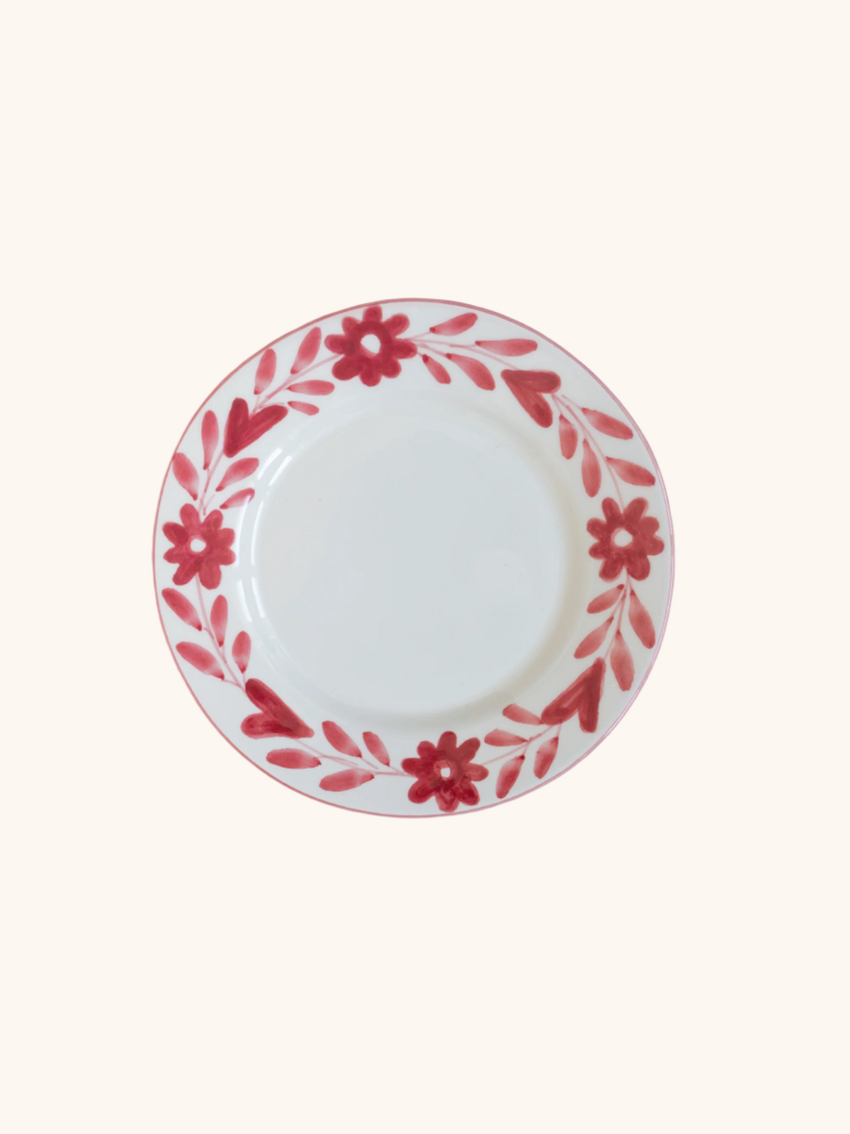 Red Flowers Ceramic Dessert Plate