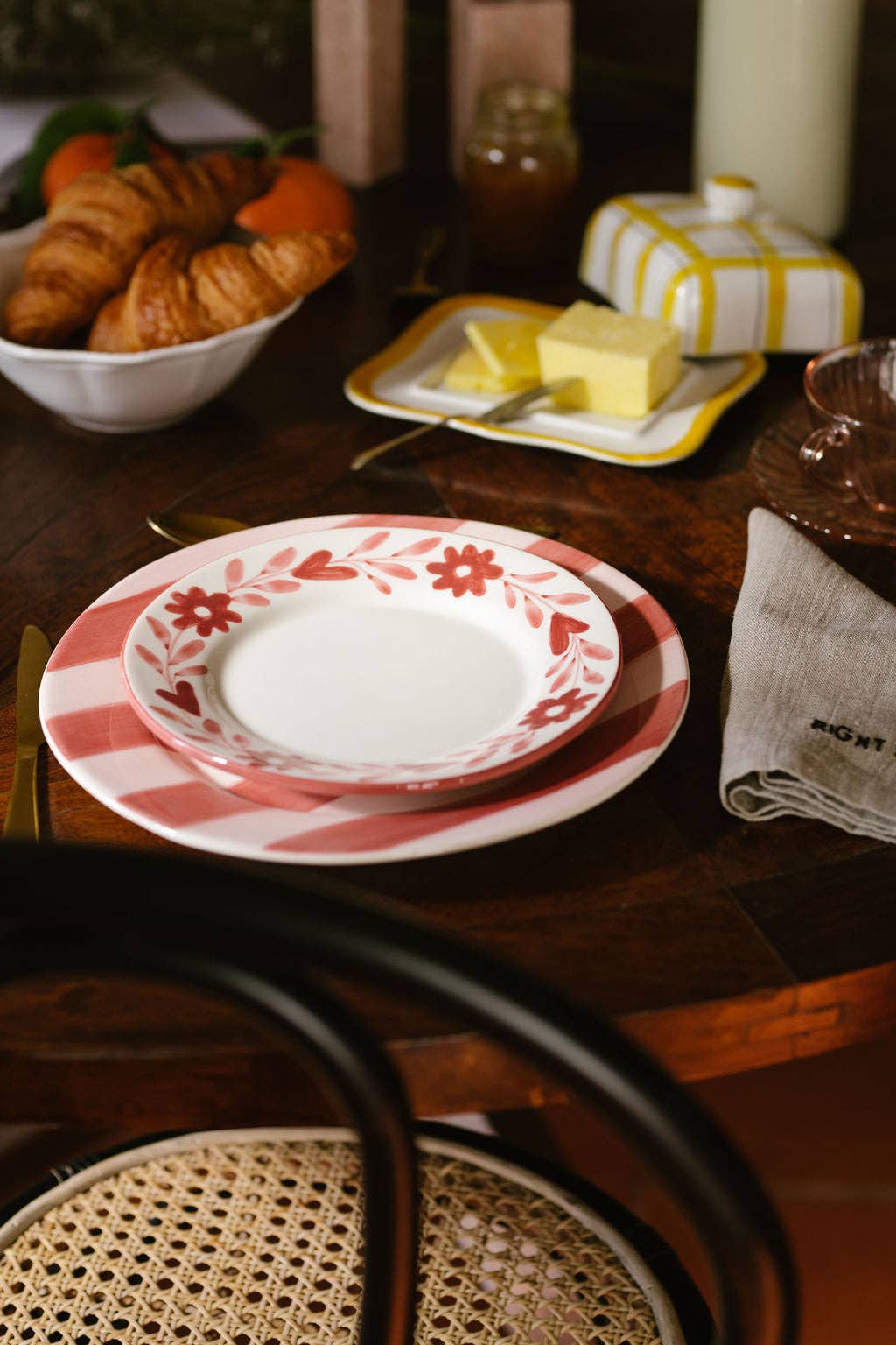 Red Flowers Ceramic Dessert Plate