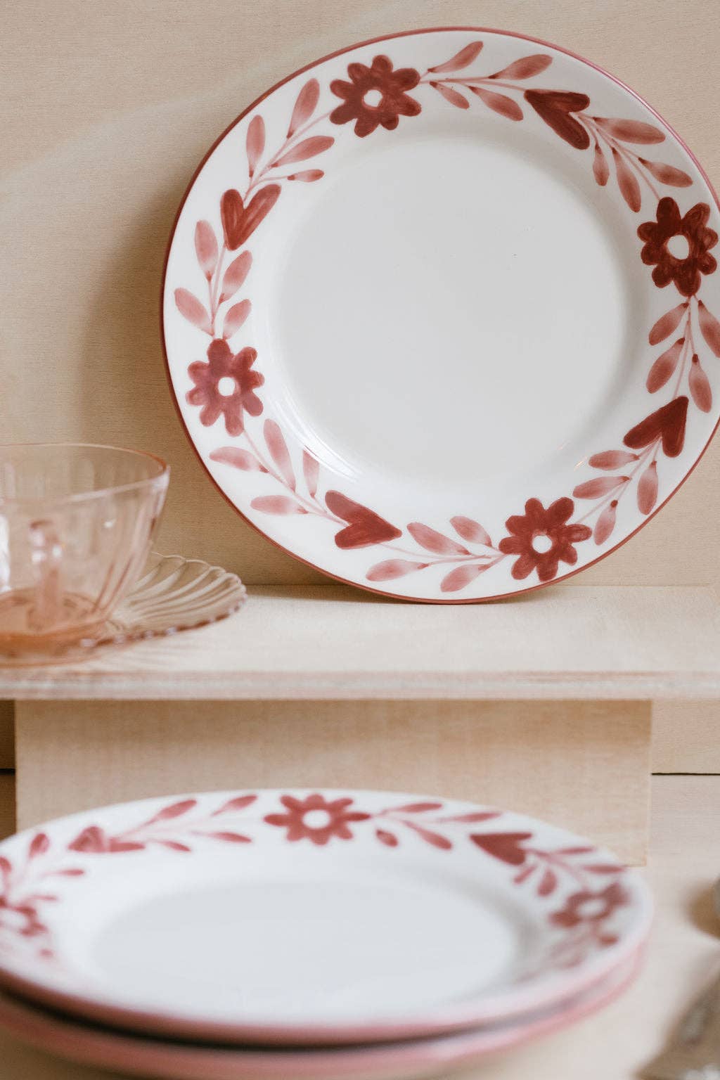 Red Flowers Ceramic Dessert Plate